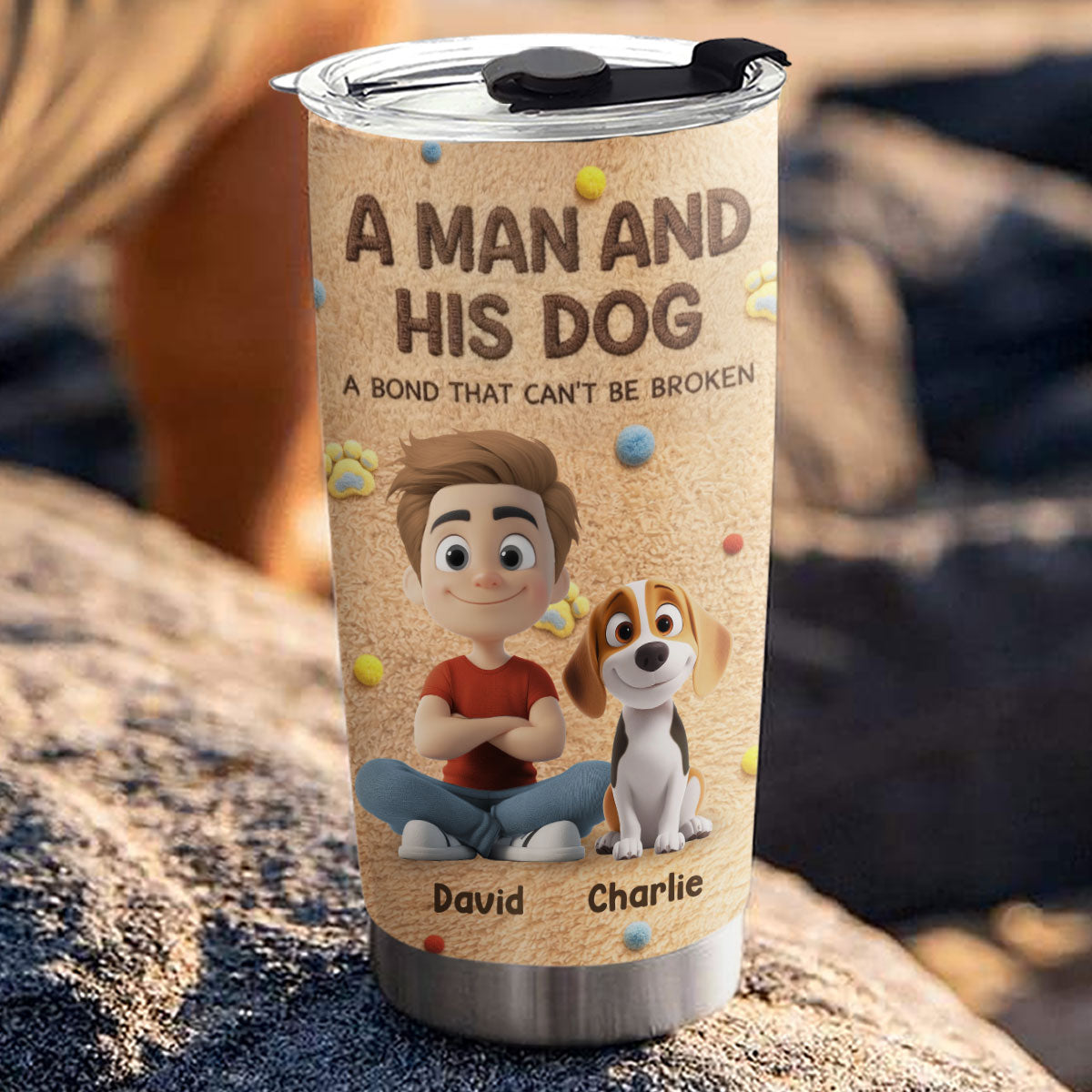Custom Christmas Birthday Gifts For Dog Dad, Dog Lovers • Stuffy Man And His Dogs - Personalized 3D Effect Tumbler