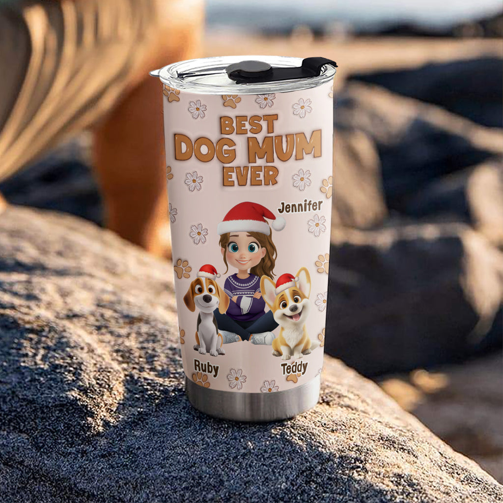 Custom Christmas Birthday Gifts For Dog Mom, Dog Lovers • Charming Girl And Dogs - Personalized 3D Inflated Effect Tumbler