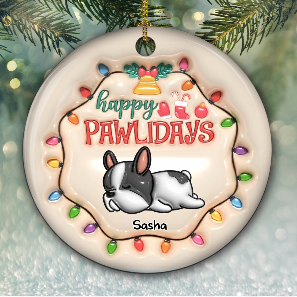Custom Christmas Decor Home Birthday Gifts For Dog Lovers • Happy Pawlidays - Personalized 3D Inflated Effect Ceramic Ornament