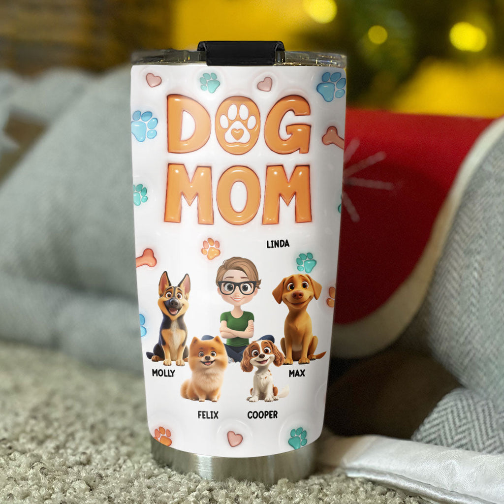 Custom Christmas Birthday Gifts For Pet Lovers • Dog Mom Chibi - Personalized 3D Inflated Effect Tumbler
