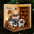 Custom Christmas Decor Home Birthday Gifts For Cat Lovers • Reading Girly And Her Cats - Personalized 3D Effect Acrylic Ornament