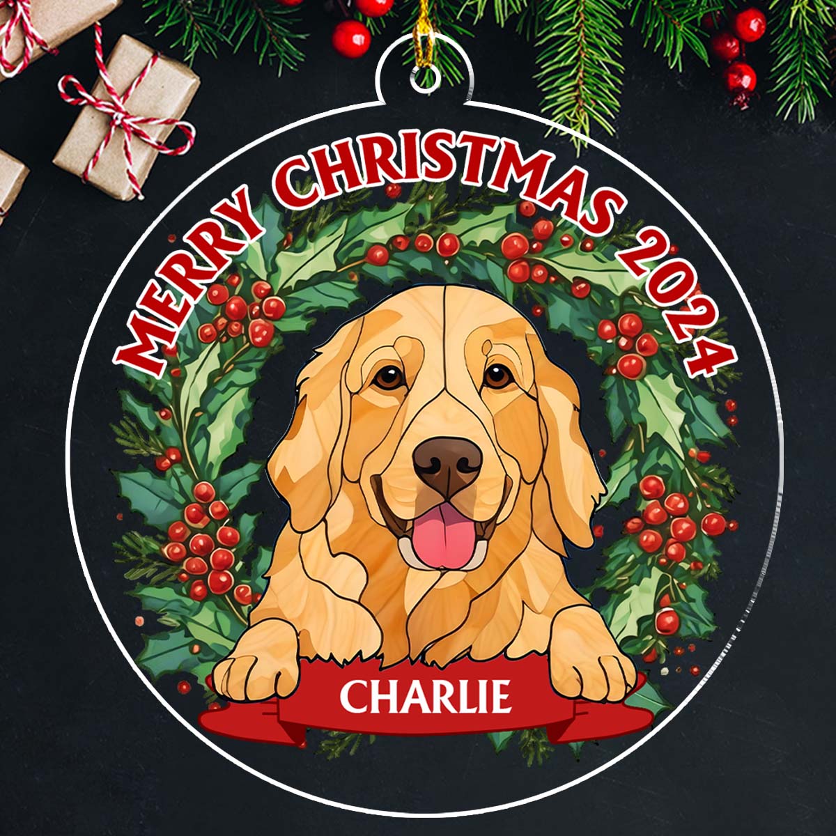 Custom Christmas Decor Home Birthday Gifts For Dog Lovers • Joyful Christmas - Personalized Acrylic Ornament