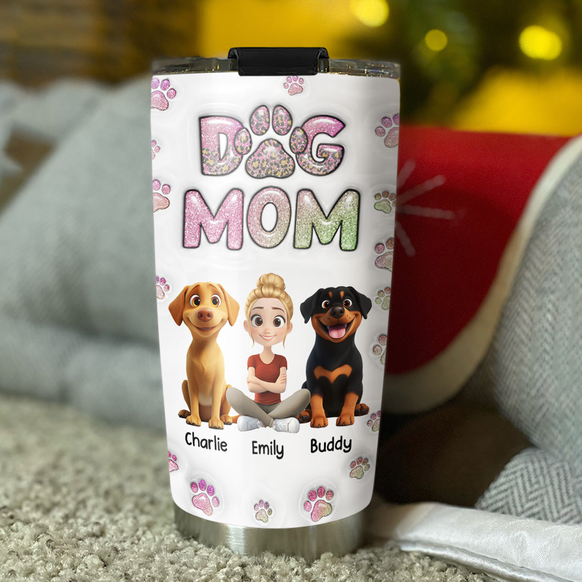 Custom Mother's day Birthday Gifts For Pet Mom, Pet Lovers • Dog Mom Lovely Chibi - Personalized 3D Inflated Effect Tumbler