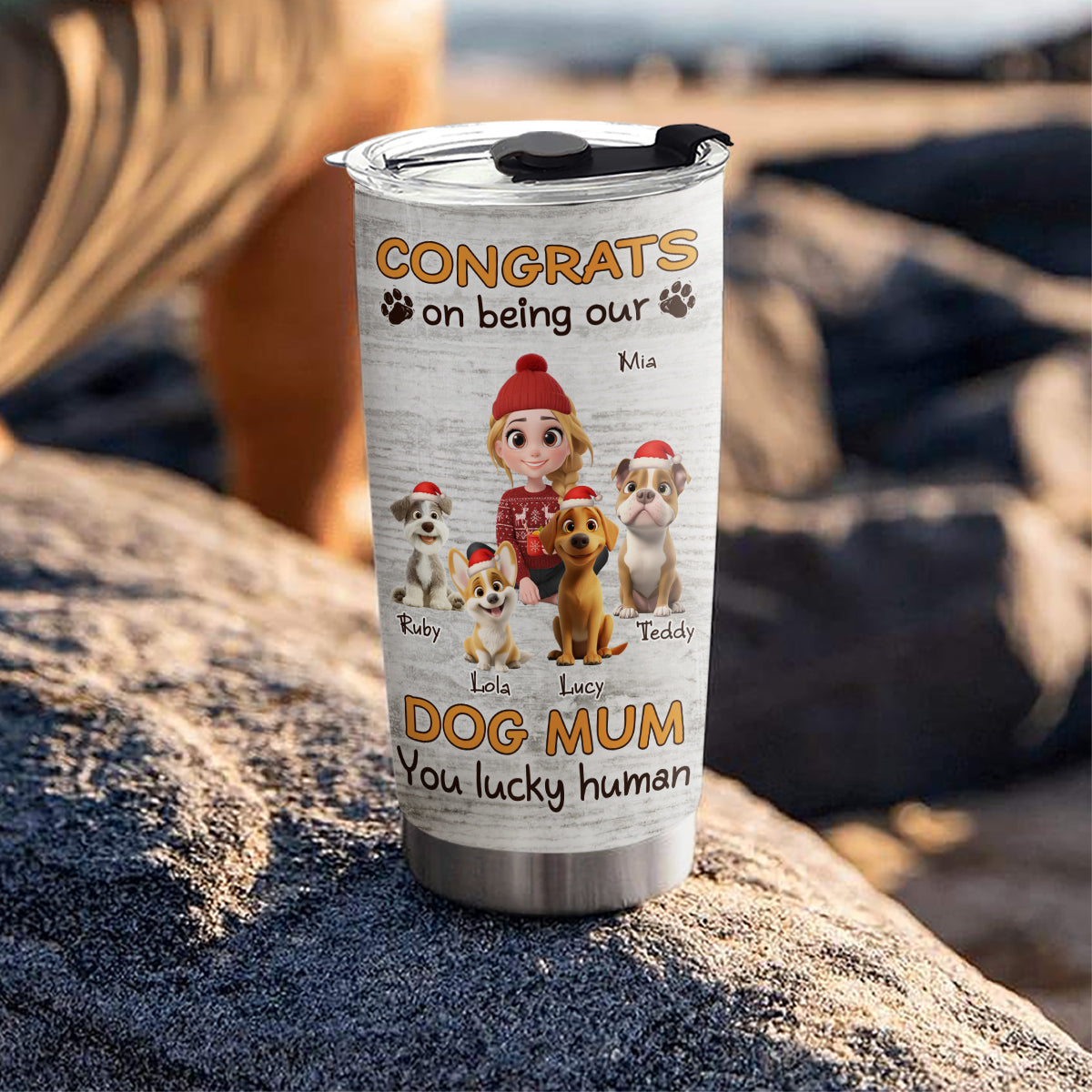 Custom Christmas Birthday Gifts For Dog Mom, Dog Lovers • Congrats On Being Our Mom Cartoon - Personalized Tumbler