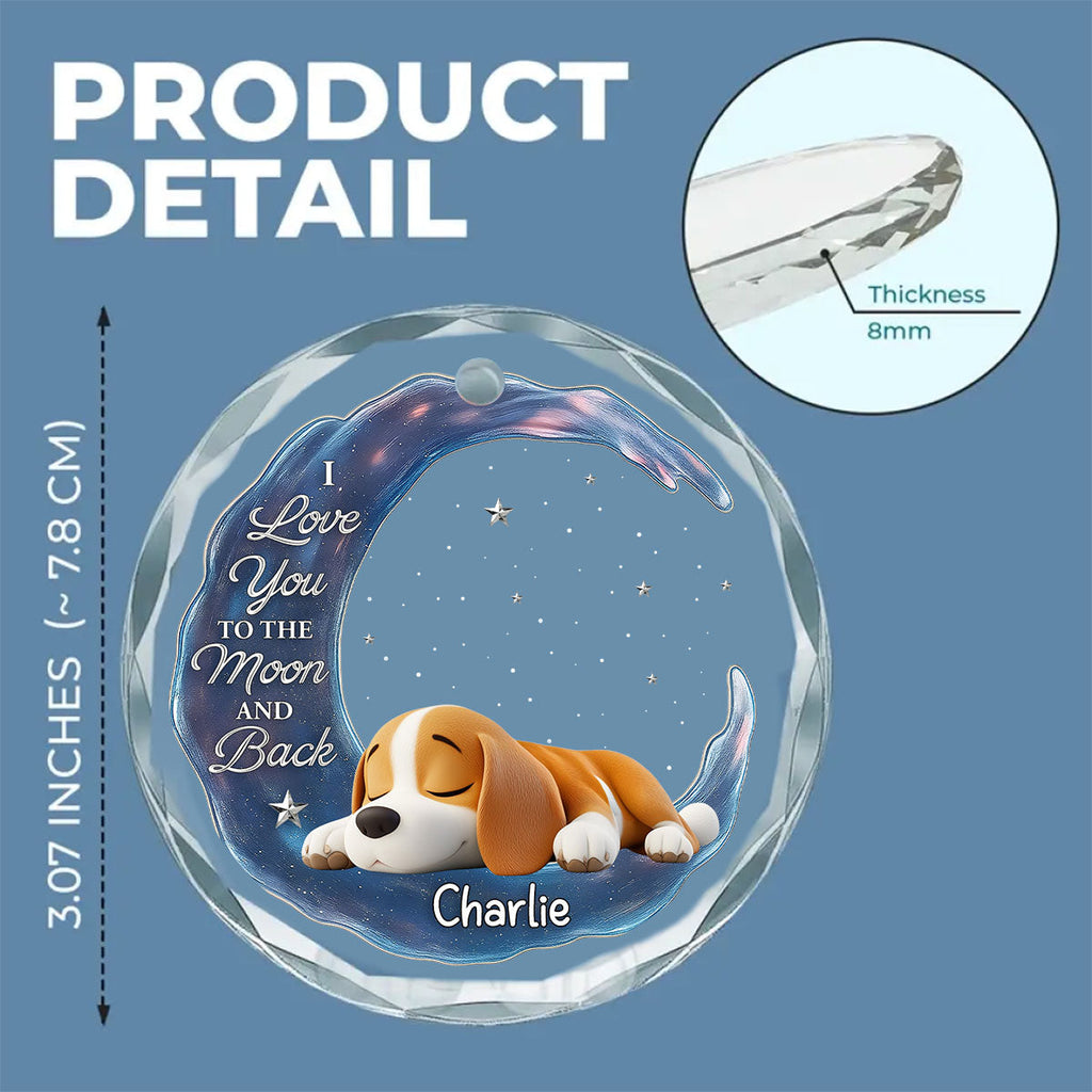 Custom Christmas Memorial Sympathy Gifts For Dogs, Cats • Love You To The Moon - Personalized Glass Ornament