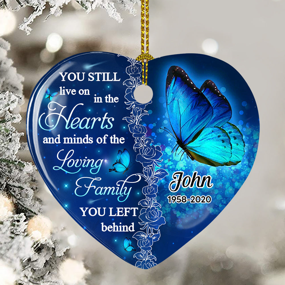 Custom Christmas Memorial Sympathy Gifts For Dogs, Cats • The Loving Family - Personalized Heart Ceramic Ornament
