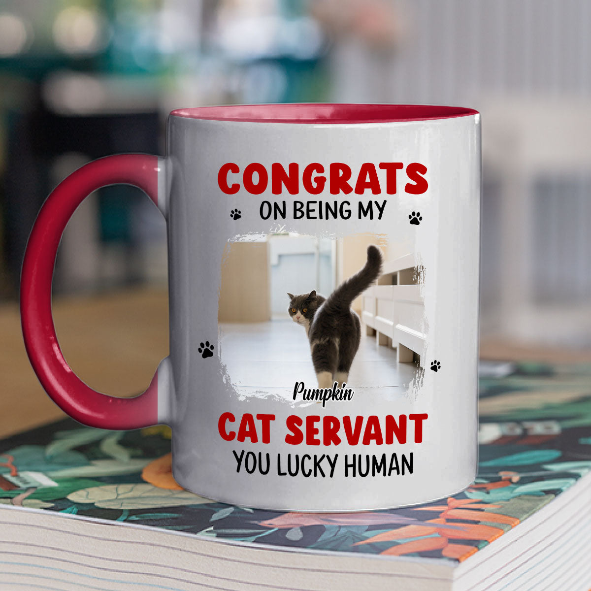 Custom Photo Christmas Birthday Gifts For Cat Lovers • You Lucky Hooman Cat Servant Photo - Personalized Accent Mug