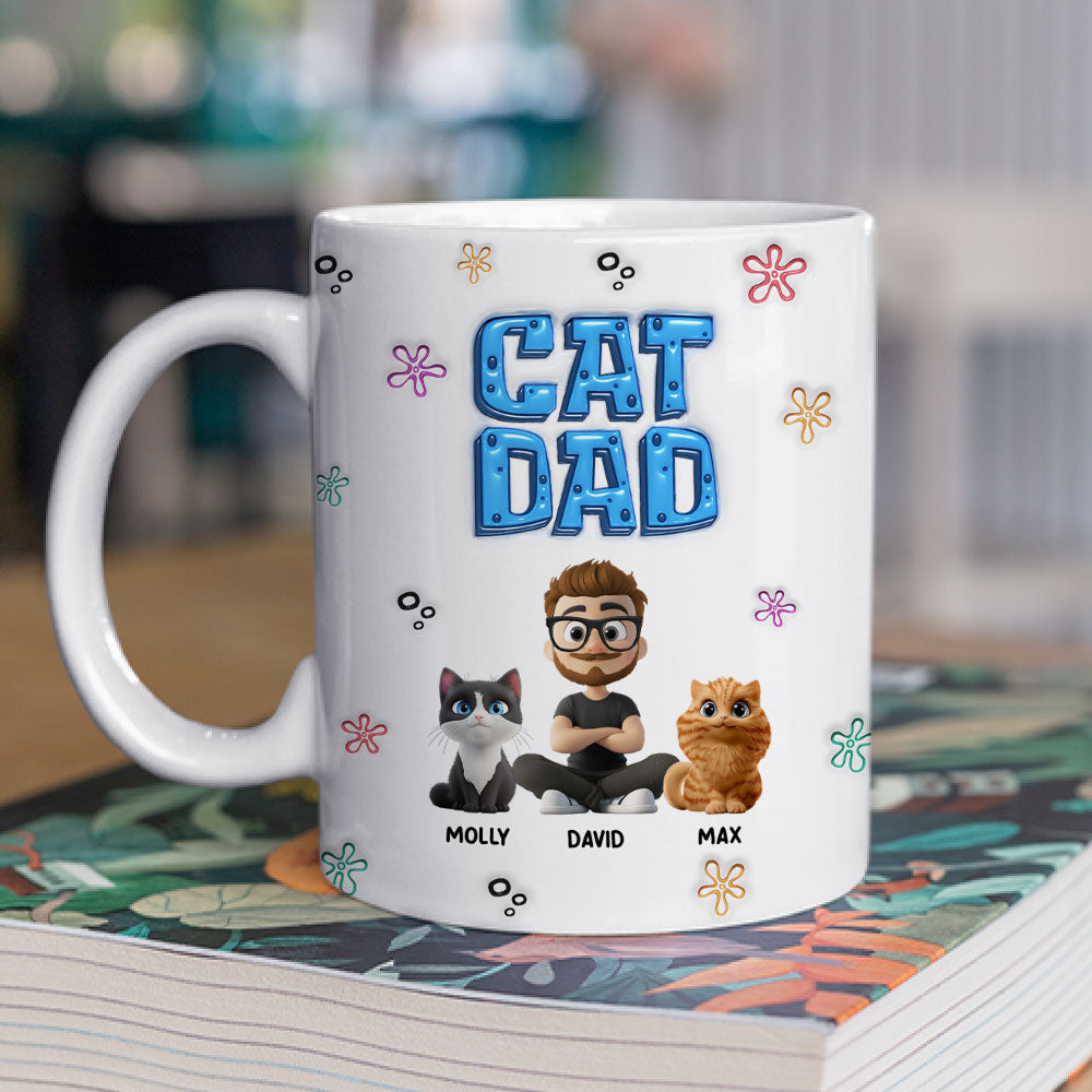 Custom Father's day Birthday Gifts For Cat Dad, Cat Lovers • Sponge Cat Dad - Personalized 3D Inflated Effect Mug