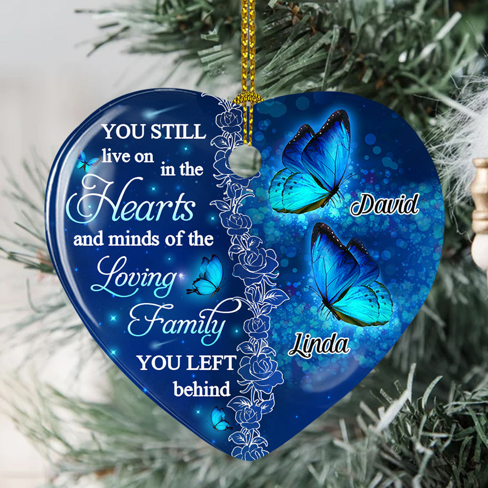 Custom Christmas Memorial Sympathy Gifts For Dogs, Cats • The Loving Family - Personalized Heart Ceramic Ornament