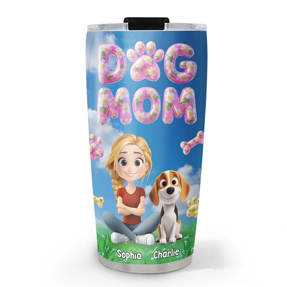 Custom Christmas Birthday Gifts For Dog Mom, Dog Lovers • Bubble Chibi Dog Mom - Personalized 3D Effect Tumbler