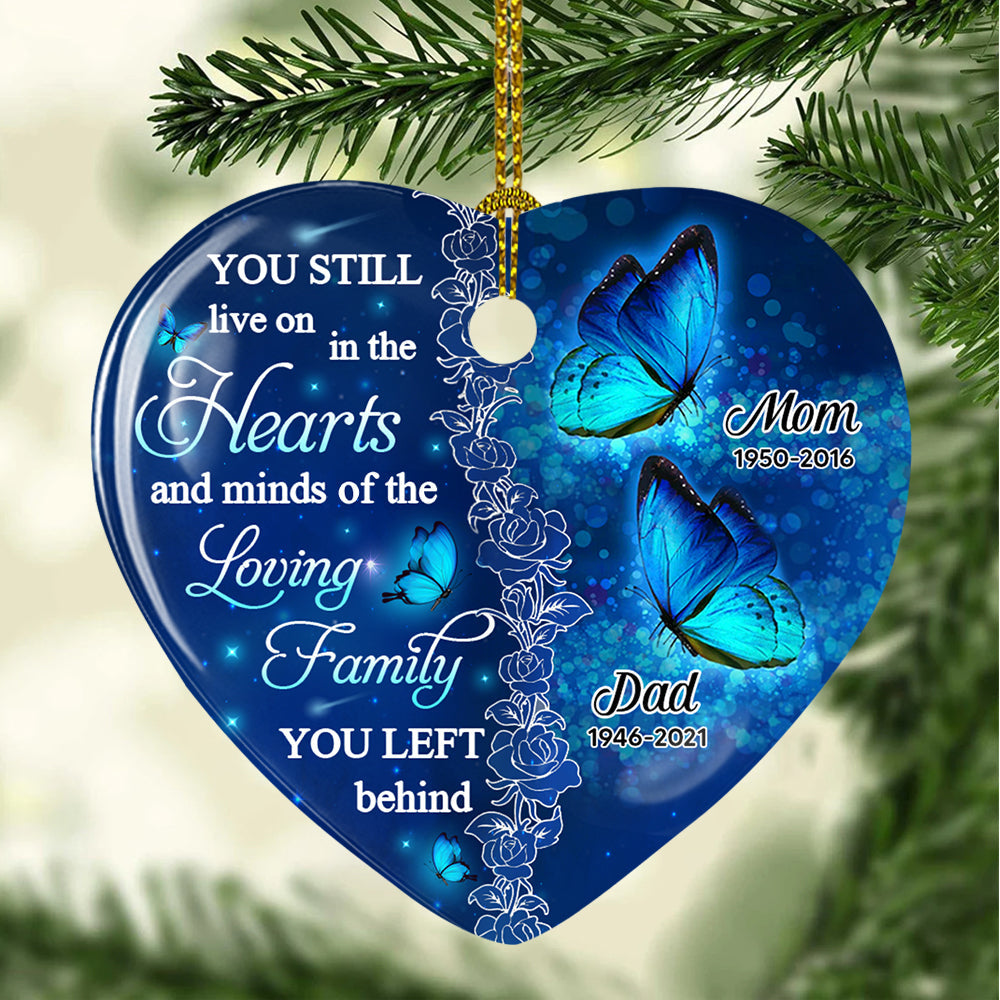 Custom Christmas Memorial Sympathy Gifts For Dogs, Cats • The Loving Family - Personalized Heart Ceramic Ornament