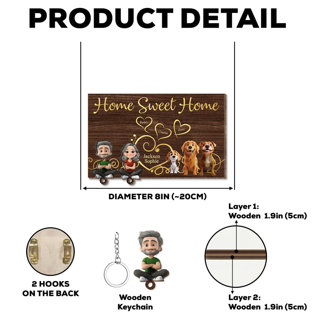 Home Sweet Home - Personalized Wooden Key Holder With Keychain