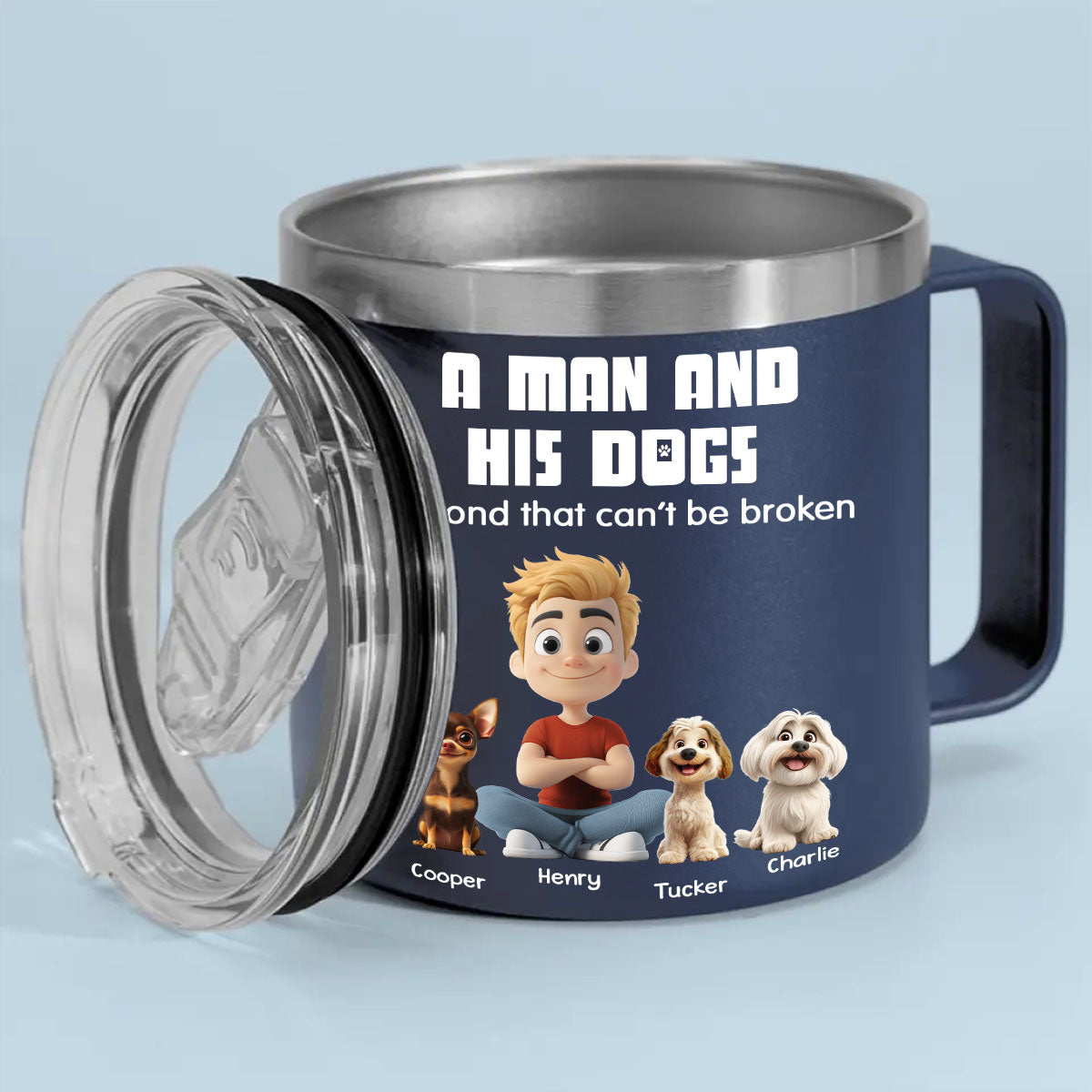 Custom Father's day Birthday Gifts For Dog Dad, Dog Lovers • Best Dad Ever - Personalized 14oz Stainless Steel Tumbler With Handle