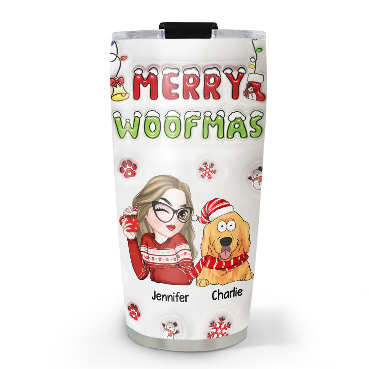 Custom Christmas Birthday Gifts For Pet Lovers • Woofmas Dog - Personalized 3D Inflated Effect Tumbler