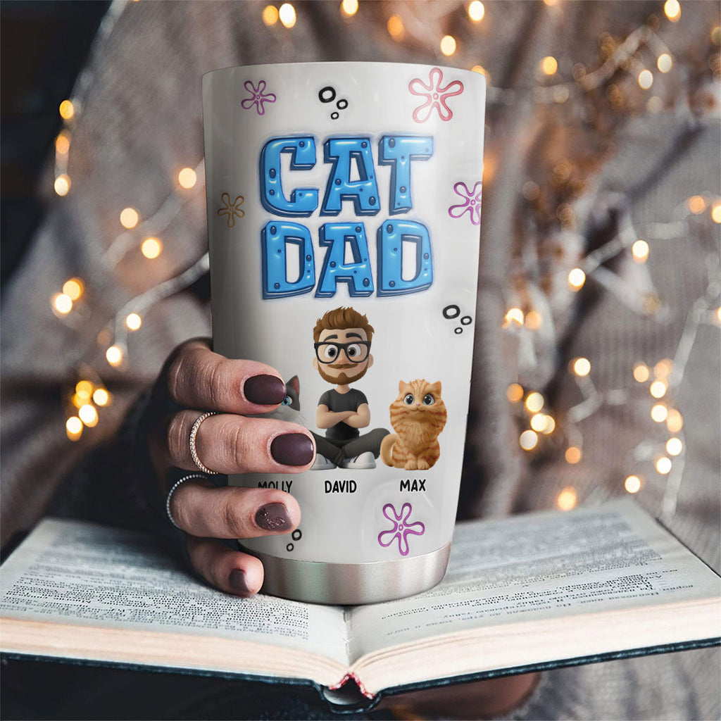 Custom Father's day Birthday Gifts For Cat Dad, Cat Lovers • Sponge Cat Dad - Personalized 3D Inflated Effect Tumbler
