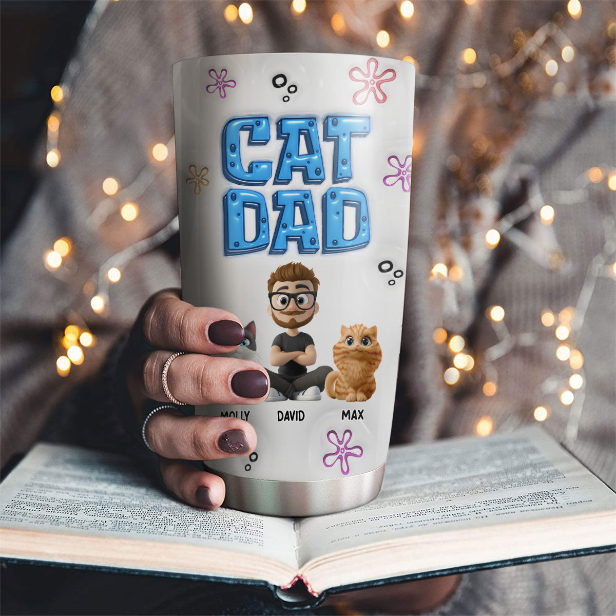 Custom Father's day Birthday Gifts For Cat Dad, Cat Lovers • Sponge Cat Dad - Personalized 3D Inflated Effect Tumbler