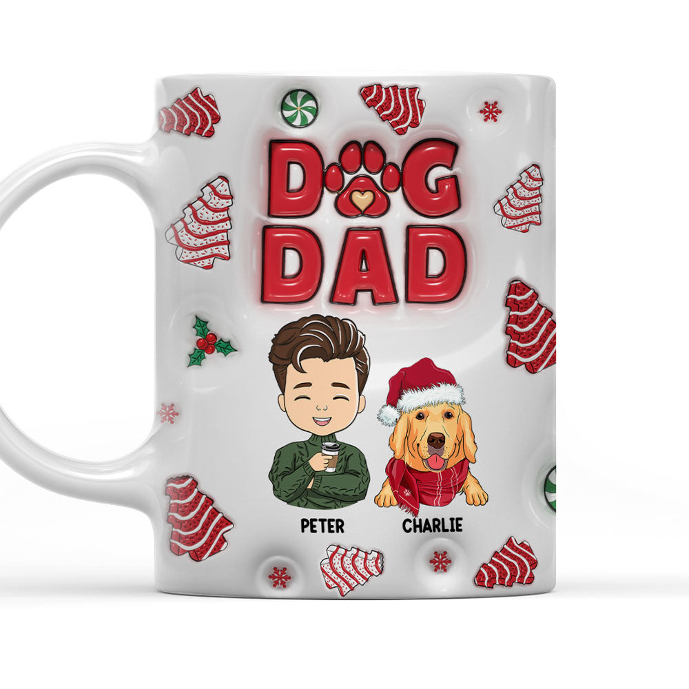 Custom Christmas Birthday Gifts For Pet Dad, Pet Lovers • Dog Dad Christmas Cake - Personalized 3D Inflated Effect Mug
