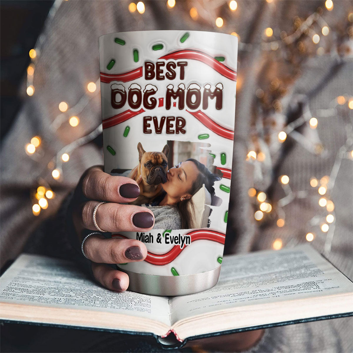 Custom Christmas Birthday Gifts For Pet Lovers • Best Dog Mom Cake Photo - Personalized 3D Inflated Effect Tumbler