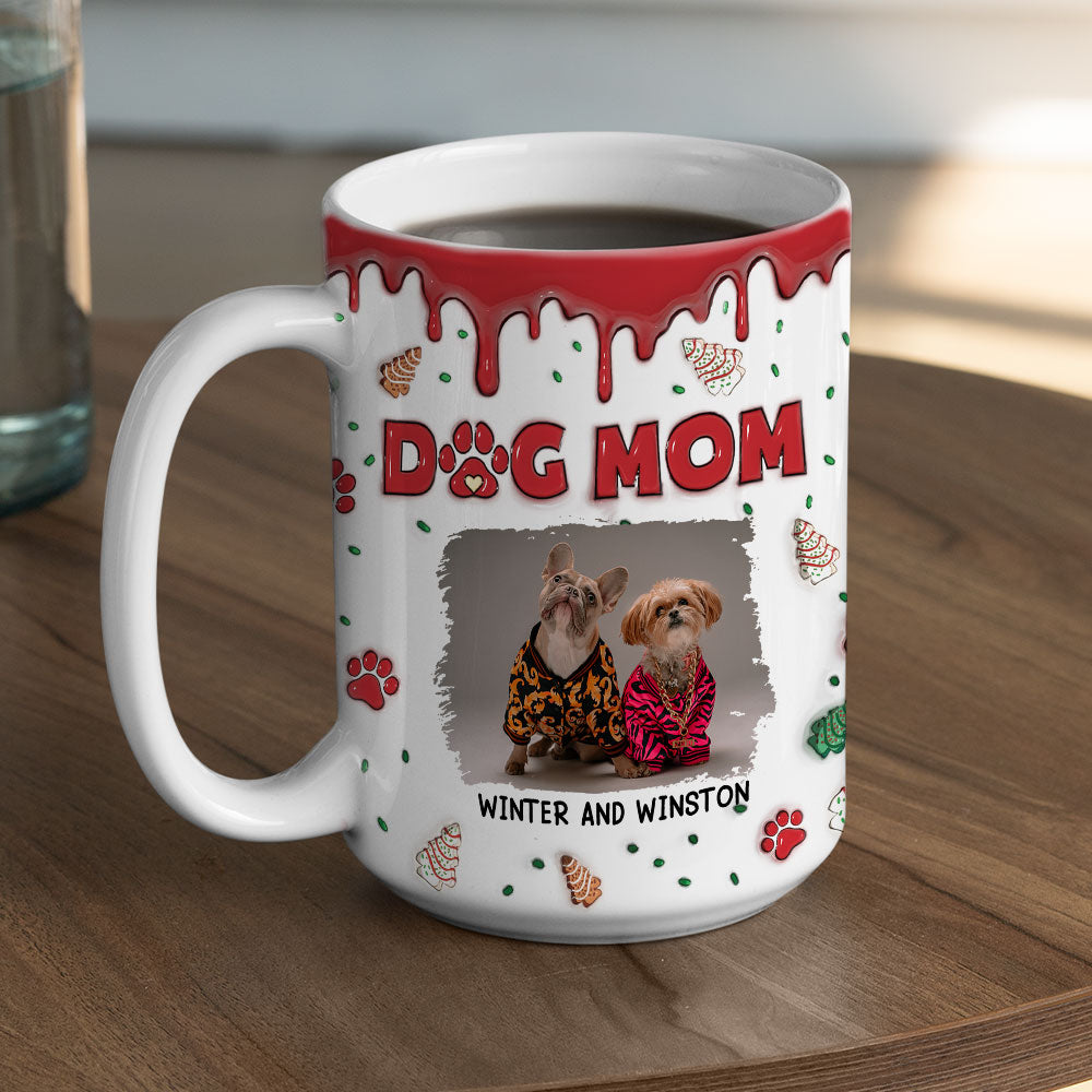 Custom Photo Christmas Birthday Gifts For Dog Lovers • Dog Mom Christmas Cake Photo - Personalized 3D Inflated Effect Mug
