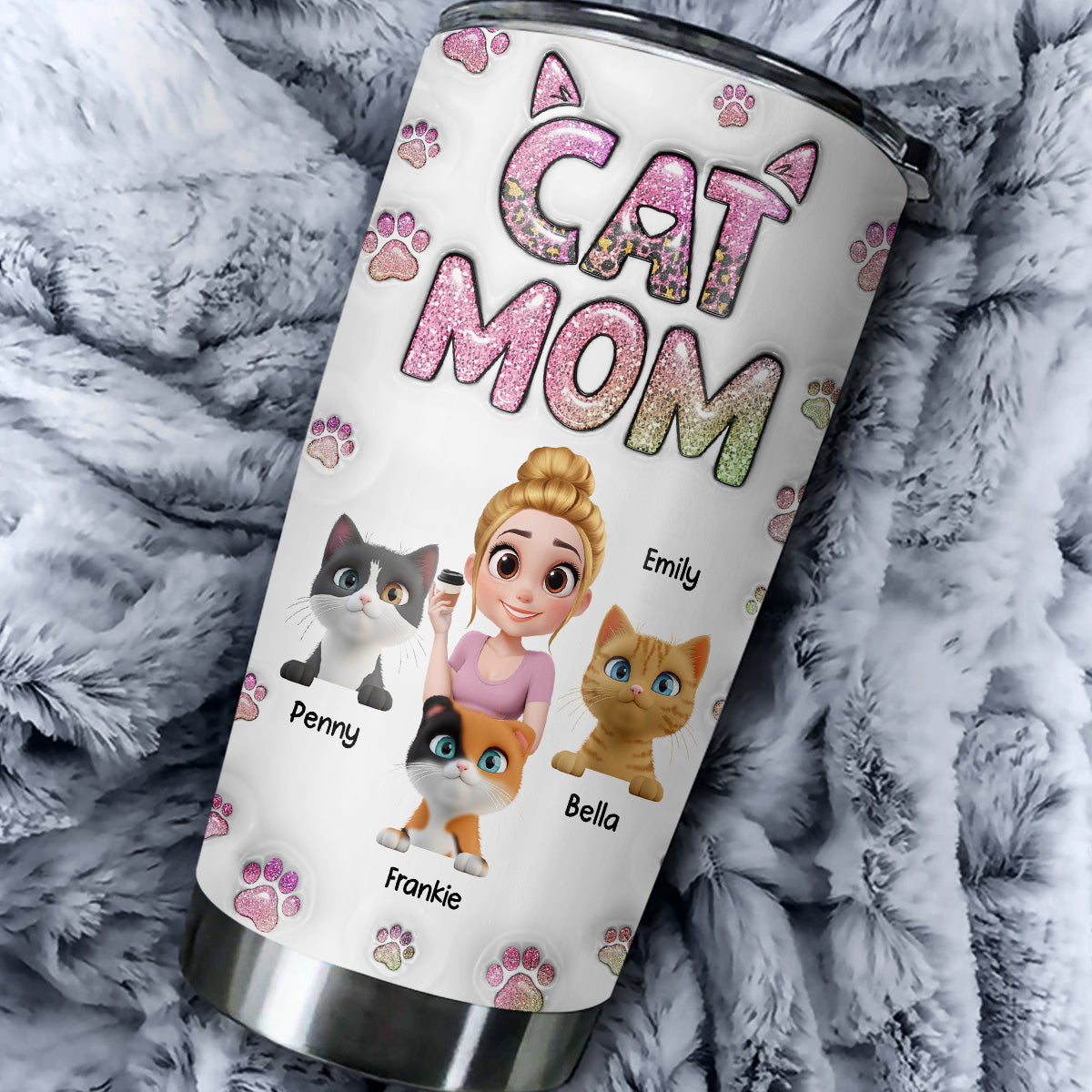 Custom Christmas Birthday Gifts For Cat Mom, Cat Lovers • Cat Mom Lovely Chibi Version 2 - Personalized 3D Inflated Effect Tumbler