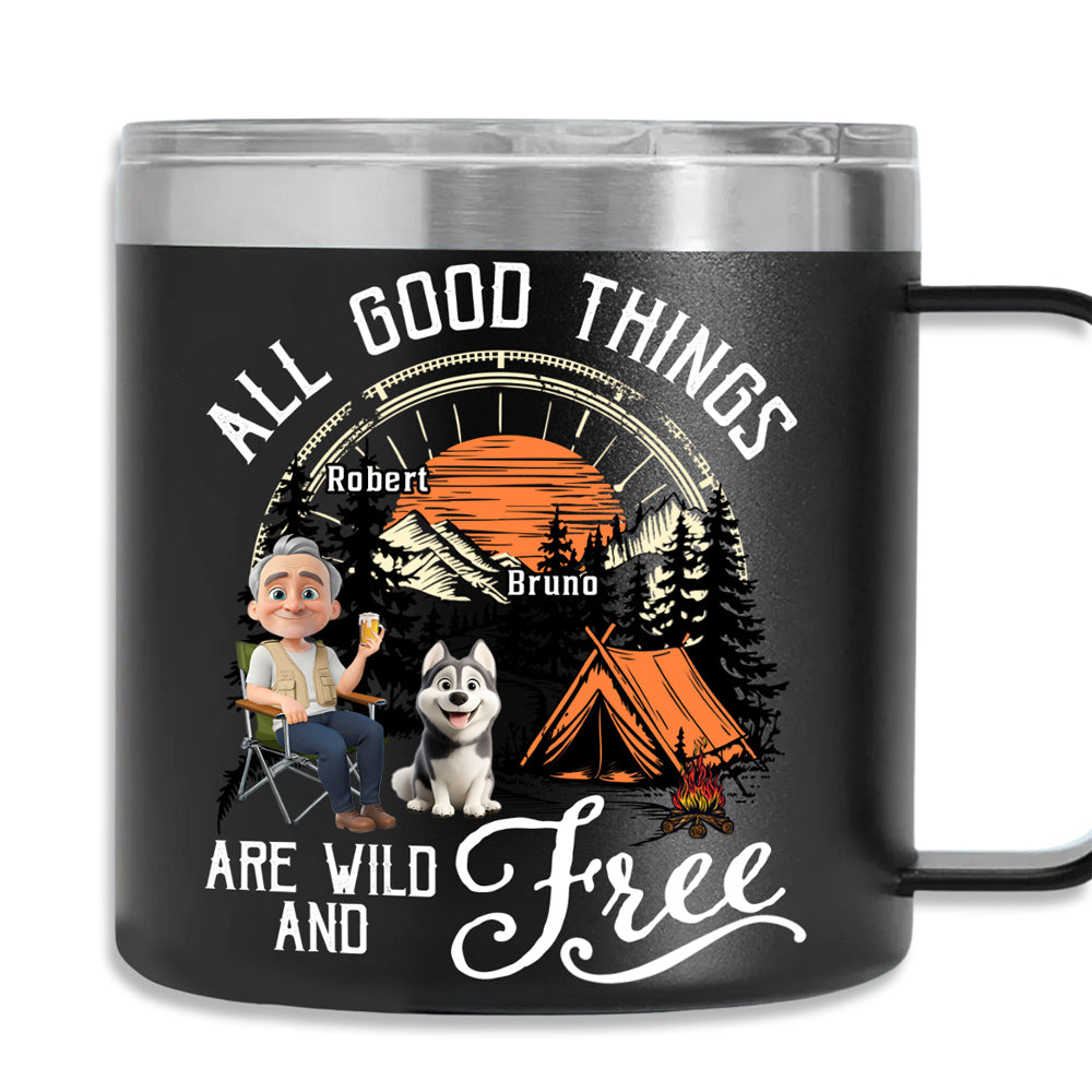 Custom Christmas Birthday Gifts For Dog Lovers • Wild And Free - Personalized 14oz Stainless Steel Tumbler With Handle