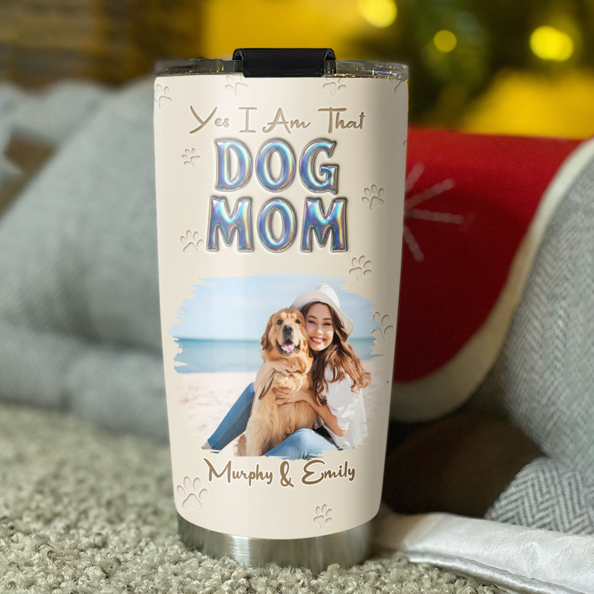 Custom Photo Christmas Birthday Gifts For Dog Mom, Dog Lovers • Heart On You Photo - Personalized 3D Effect Tumbler