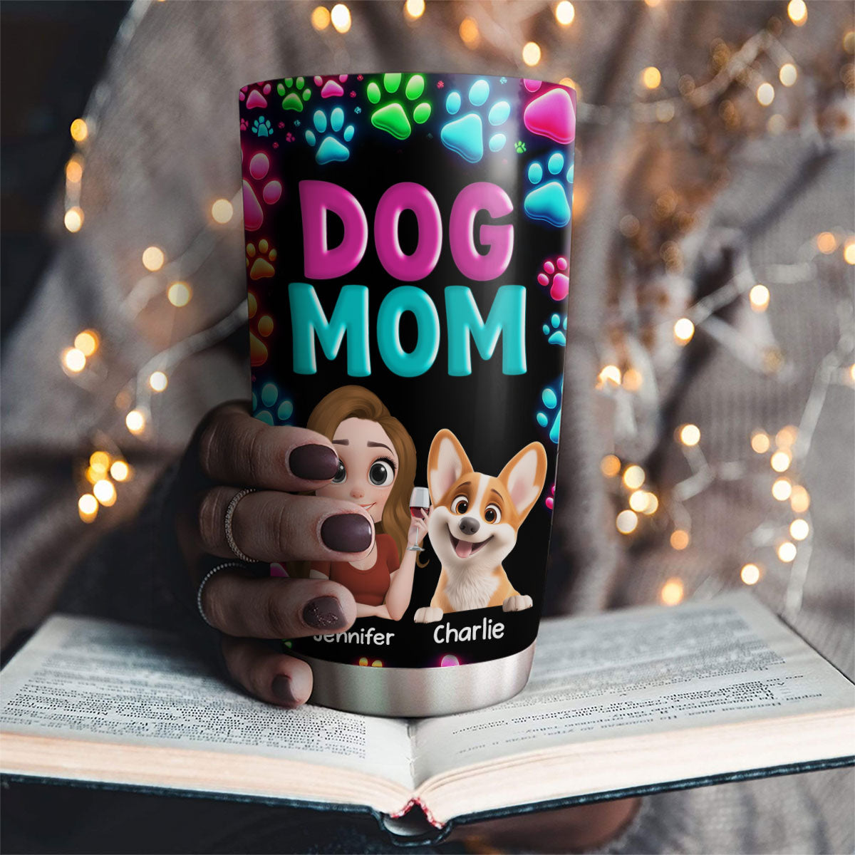 Custom Christmas Birthday Gifts For Dog Mom, Dog Lovers • Dog Mom Neon - Personalized Tumbler