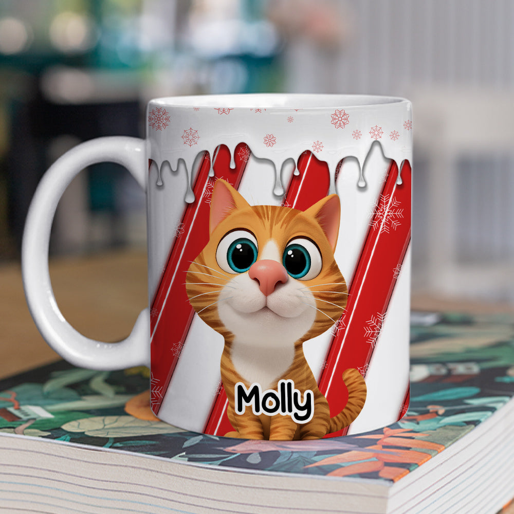 Custom Christmas Birthday Gifts For Cat Lovers • Candy Cartoon Cat - Personalized 3D Inflated Effect Coffee Mug