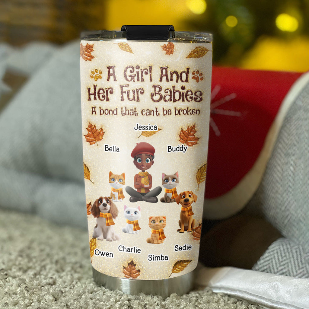 Custom Christmas Birthday Gifts For Pet Mom, Pet Lovers • A Girl And Her Fur Babies Autumn - Personalized 3D Inflated Effect Tumbler