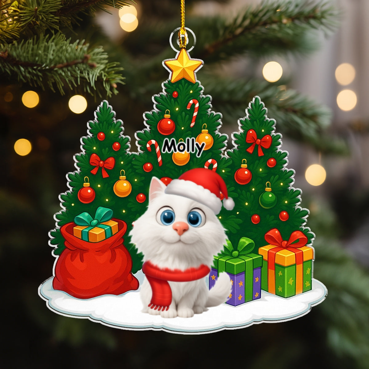 Custom Christmas Decor Home Birthday Gifts For Cat Lovers • Cat Under Christmas Tree - Personalized Acrylic Ornament