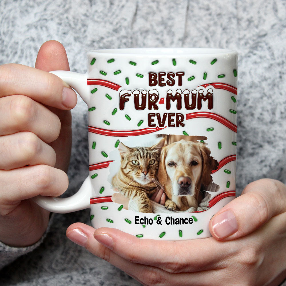 Custom Photo Christmas Birthday Gifts For Dog Lovers • Best Fur Mom Cake Photo - Personalized 3D Inflated Effect Mug