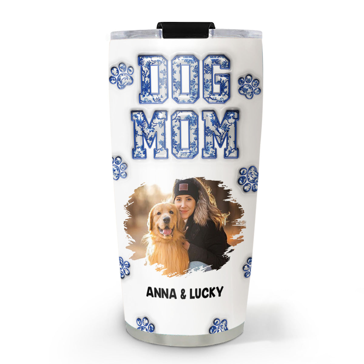 Custom Photo Christmas Birthday Gifts For Dog Mom, Dog Lovers • Dog Mom Mum Blue Photo - Personalized 3D Inflated Effect Tumbler