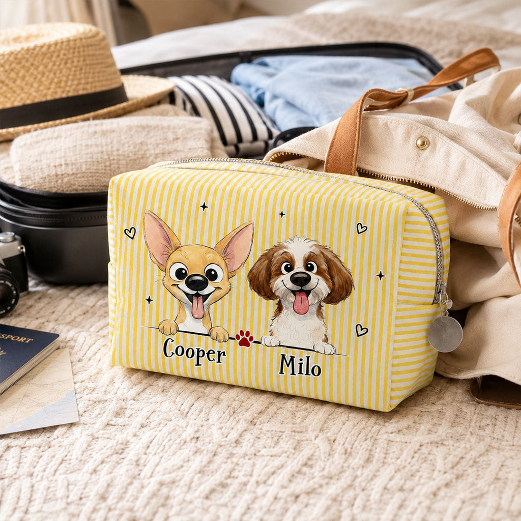 Dog Lover Gift - Personalized Seersucker Print Makeup Bag