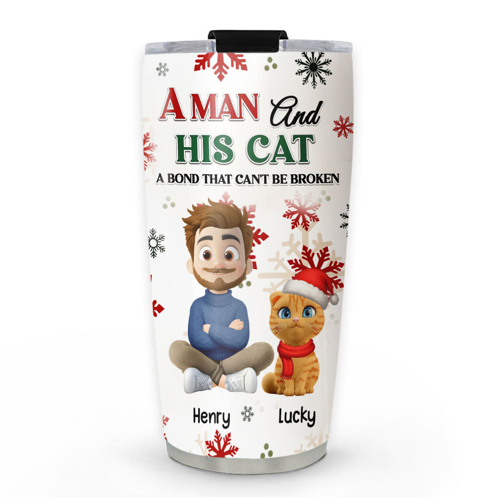 Custom Christmas Birthday Gifts For Cat Dad, Cat Lovers • A Man And His Cat Love Christmas - Personalized Tumbler