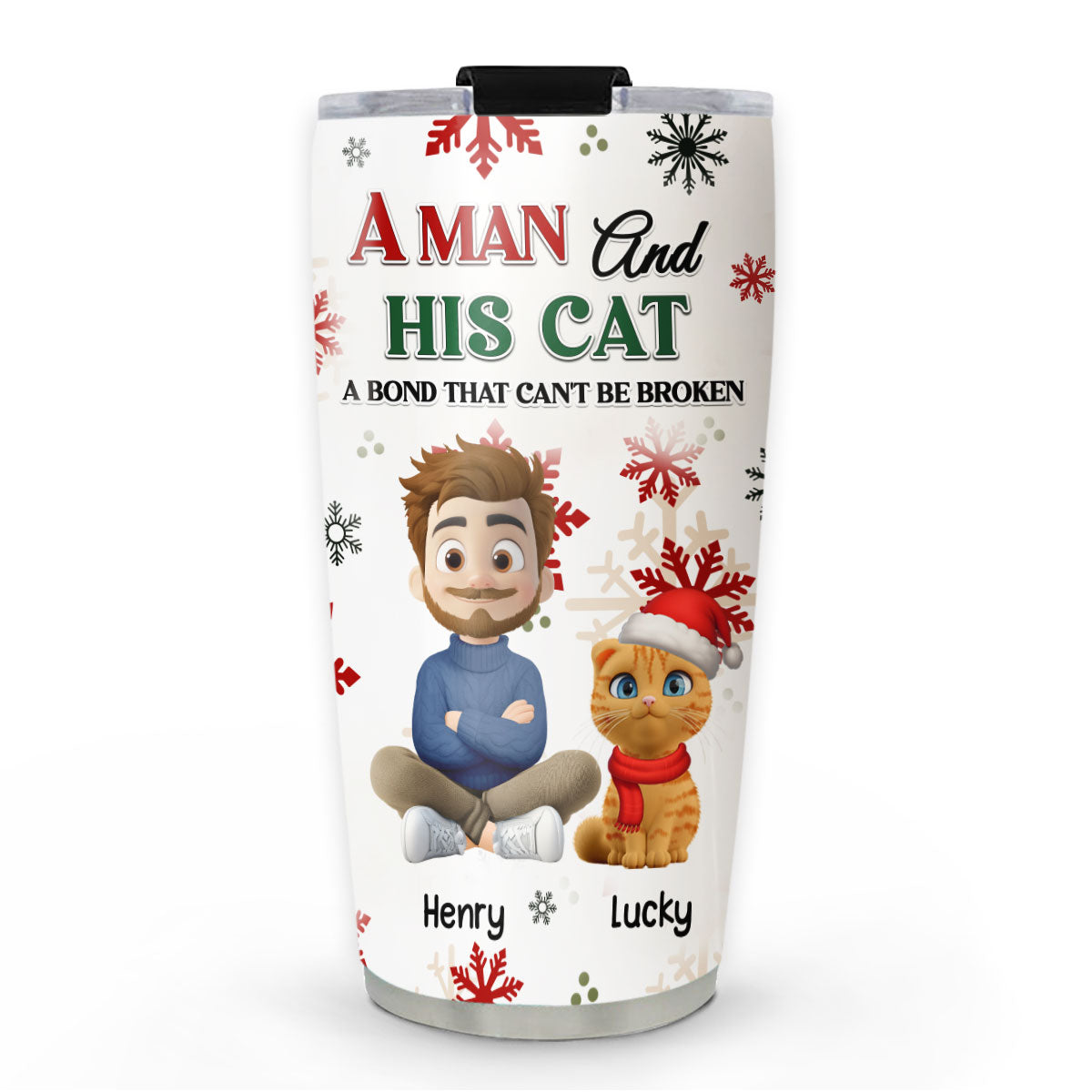 Custom Christmas Birthday Gifts For Cat Dad, Cat Lovers • A Man And His Cat Love Christmas - Personalized Tumbler