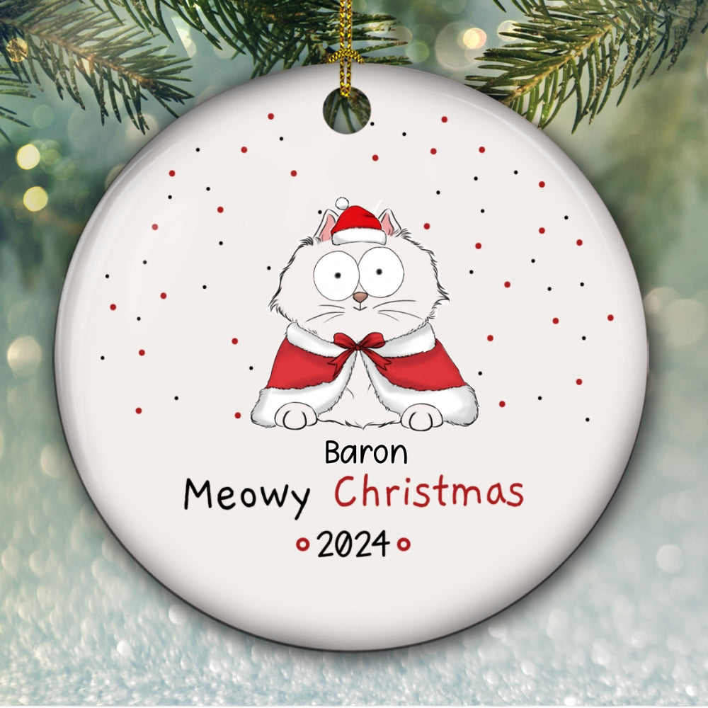 Meowy Christmas - Personalized Circle Ceramic Ornament
