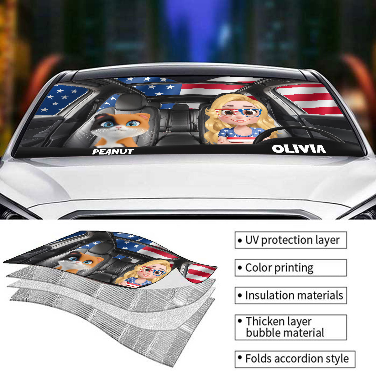 Custom Christmas Birthday Gifts Car Accessories for Cat Parents • American Cat - Personalized Car Sunshade