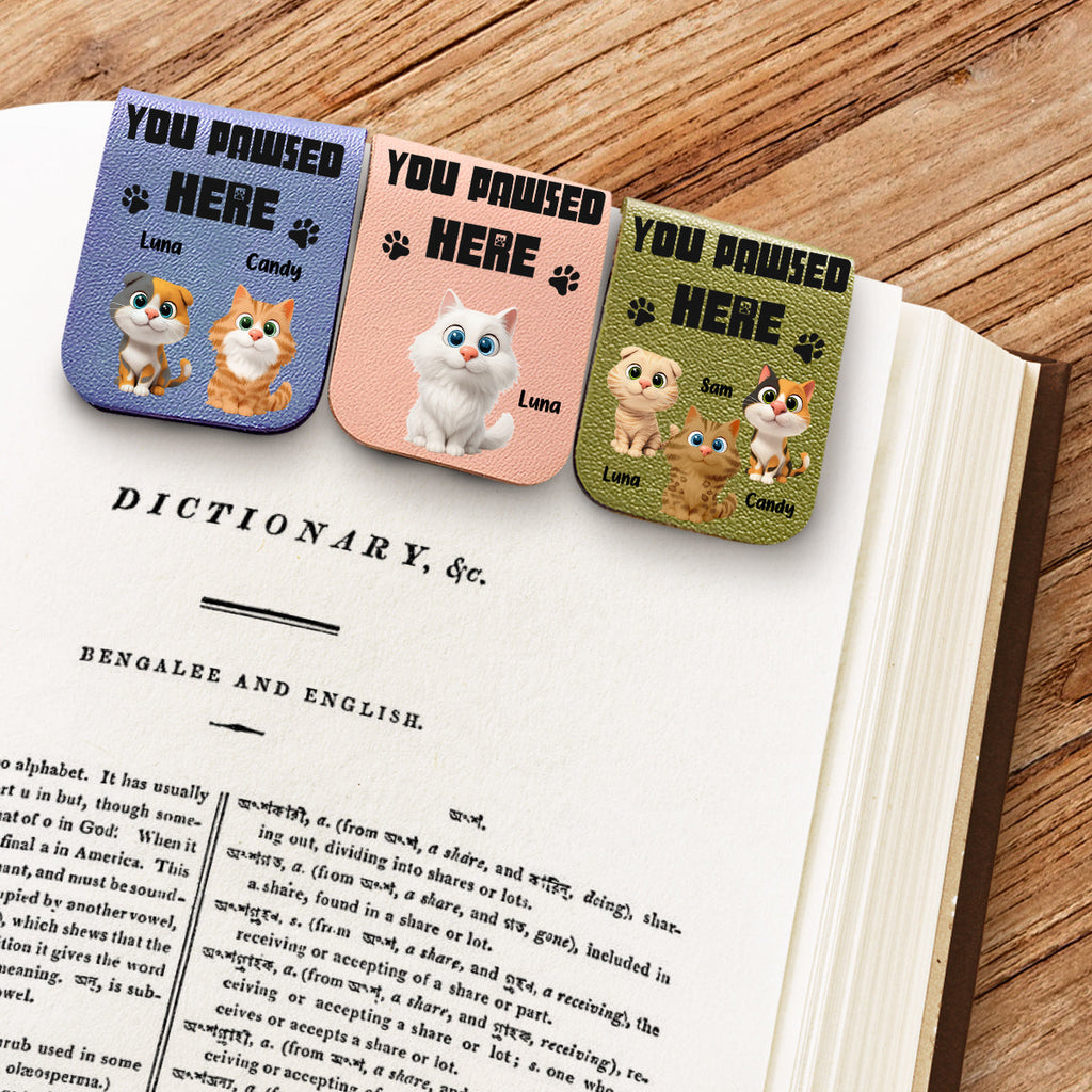 You Pawsed Here With Cat - Personalized Leather Bookmark