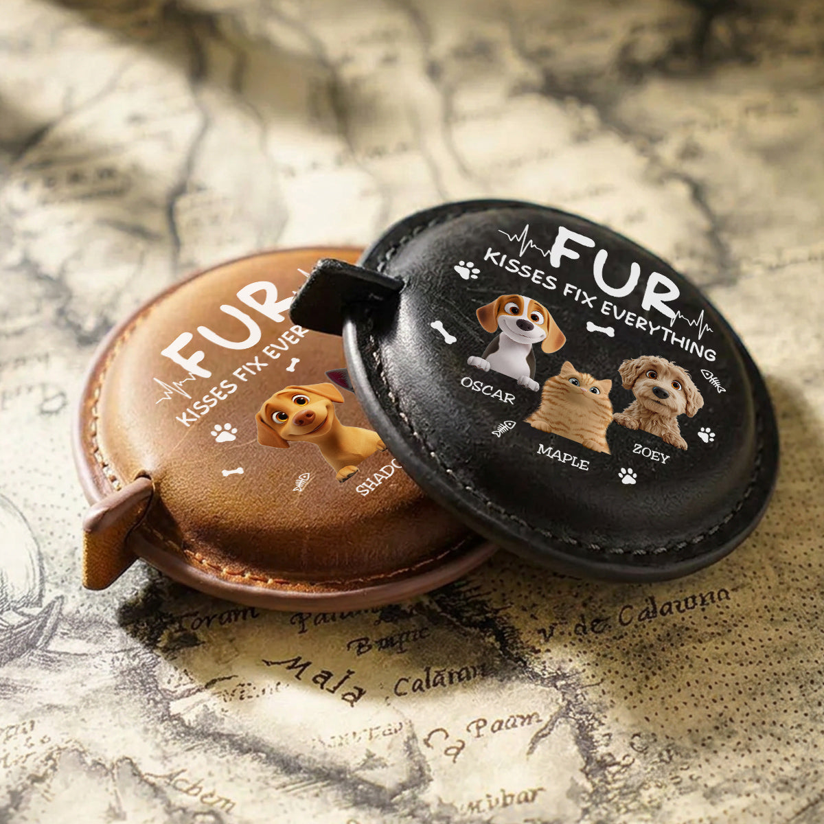 Pet Kisses - Personalized Leather Tape Measure