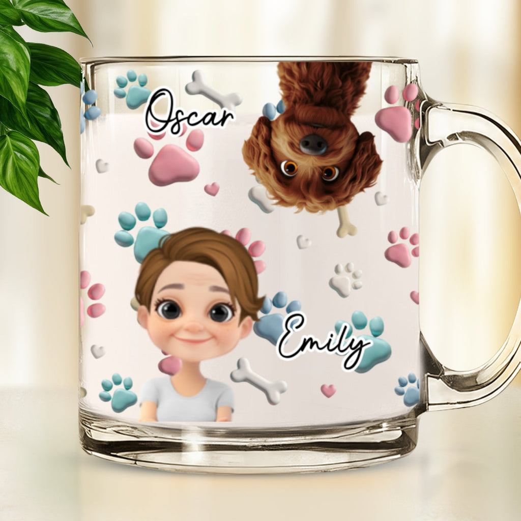 Custom Mother's day Birthday Gifts For Dog Mom, Dog Lovers • Dog And Human Cartoon - Personalized 3D Inflated Effect Glass Mug