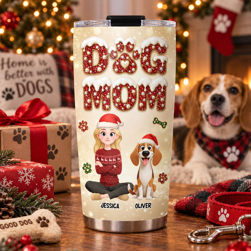 Custom Christmas Birthday Gifts For Dog Mom, Dog Lovers • Happiest Dog Mom Ever - Personalized 3D Effect Tumbler