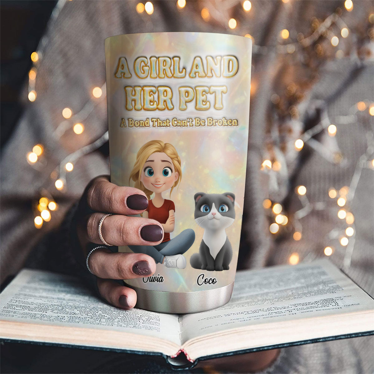 Custom Christmas Birthday Gifts For Pet Mom, Pet Lovers • A Girl And Her Pet Pearl - Personalized 3D Inflated Effect Tumbler
