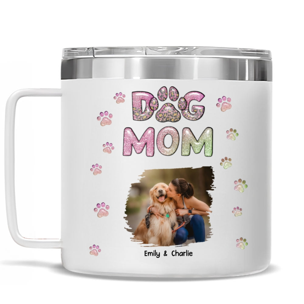 Custom Photo Mother's day Birthday Gifts For Dog Mom, Dog Lovers • Dog Mom Lovely Chibi Photo - Personalized 14oz Stainless Steel Tumbler With Handle