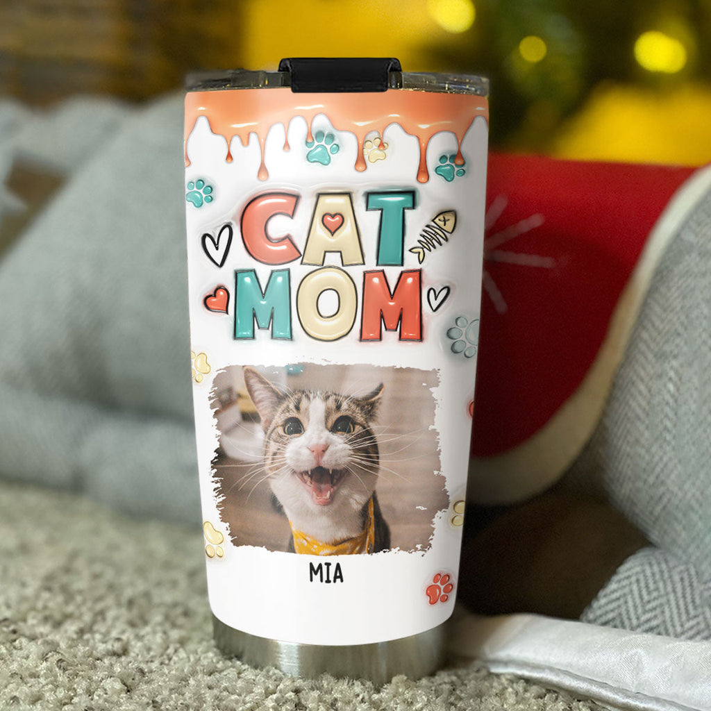 Custom Mother's day Birthday Gifts For Cat Mom, Cat Lovers • Mom Of Cats Photo - Personalized 3D Inflated Effect Tumbler