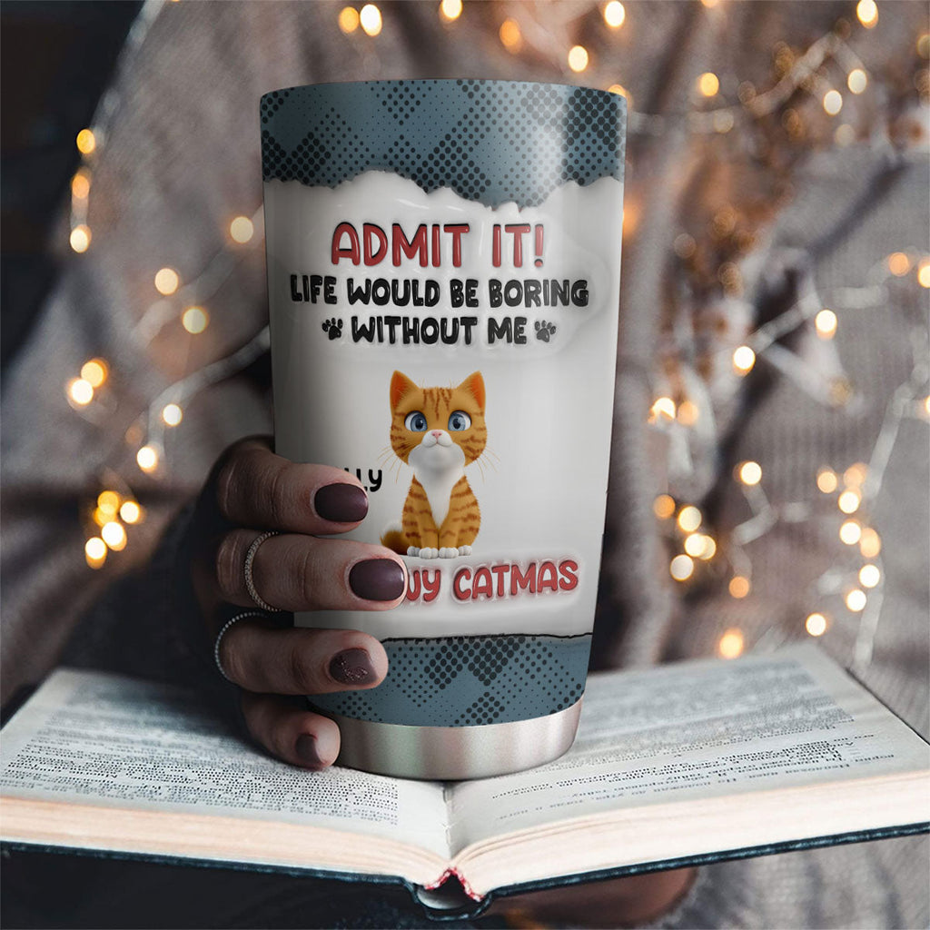 Custom Christmas Birthday Gifts For Cat Lovers • Catmas Dad Mom - Personalized 3D Inflated Effect Tumbler
