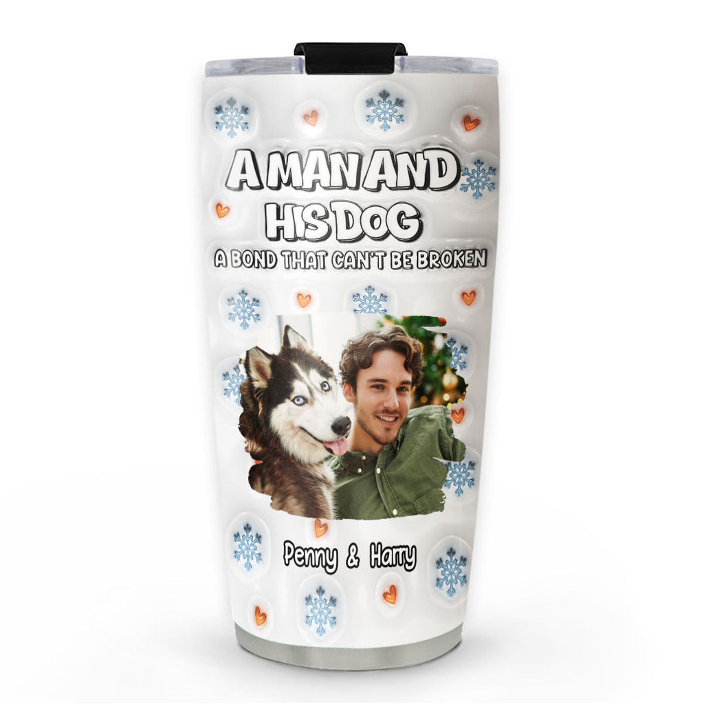 Custom Photo Christmas Birthday Gifts For Dog Dad, Dog Lovers • Christmas Day With Dog Dad Ver Photo 2 - Personalized 3D Inflated Effect Tumbler