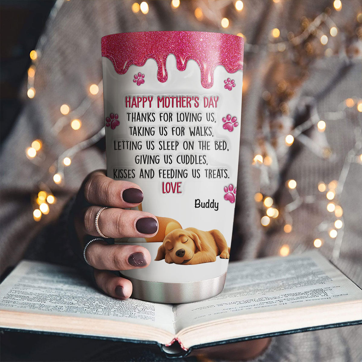 Custom Mother's day Birthday Gifts For Dog Mom, Dog Lovers • Thanks For Loving Me Mom - Personalized 3D Inflated Effect Tumbler