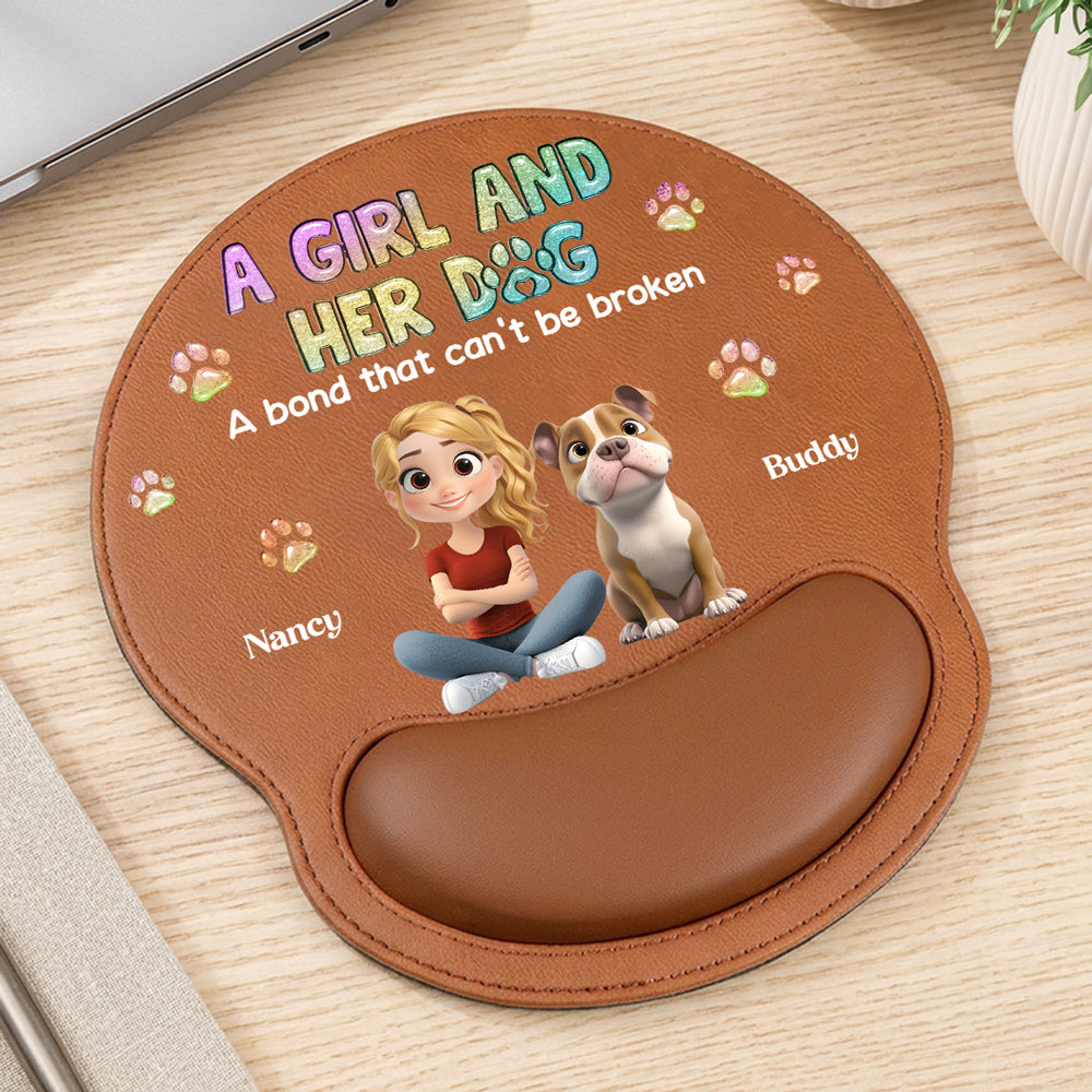 A Girl And Her Dog - Personalized Leather Mouse Pad