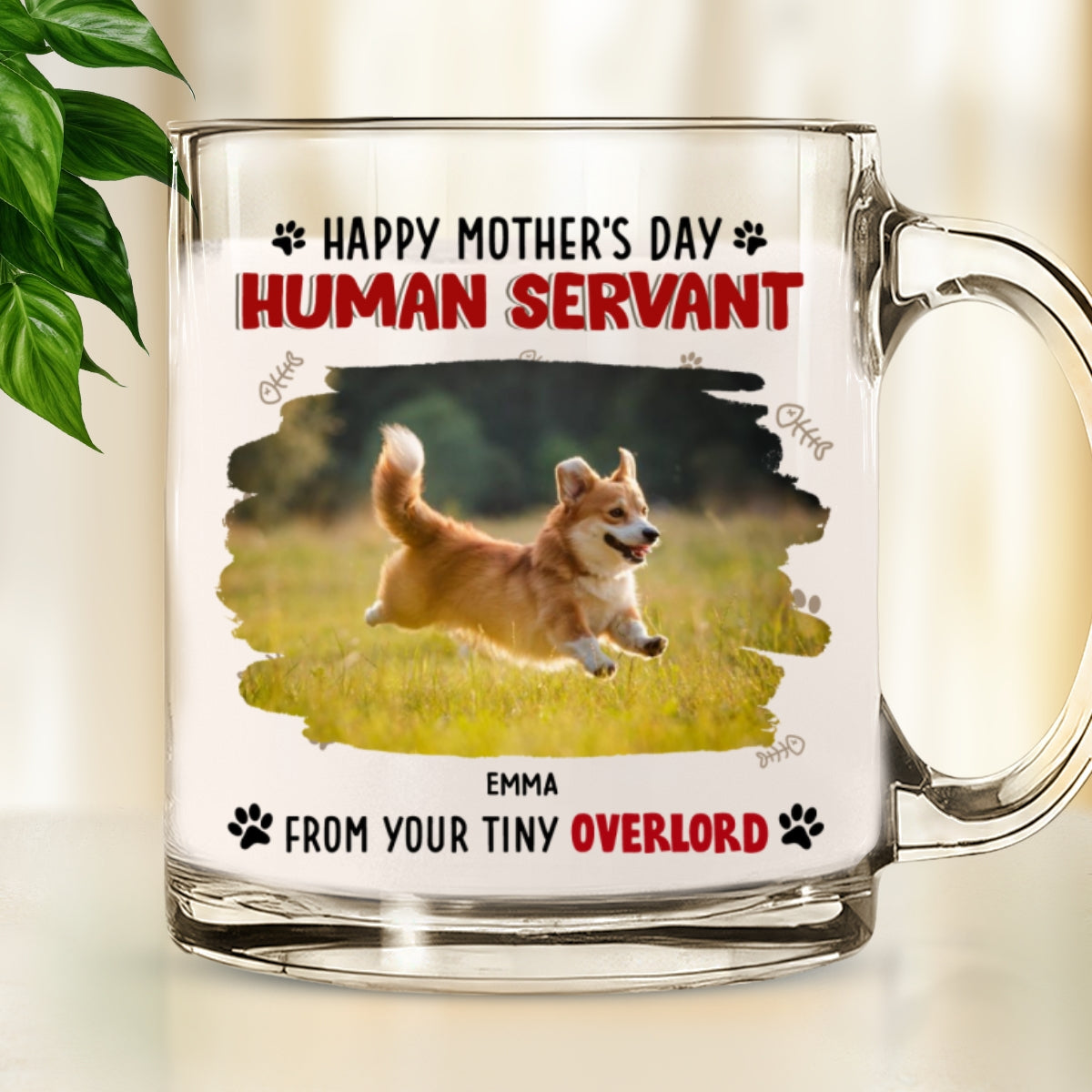 Custom Photo Mother's day Birthday Gifts For Dog Mom, Dog Lovers • Happy Human Servant Ver Dog Photo - Personalized Glass Mug
