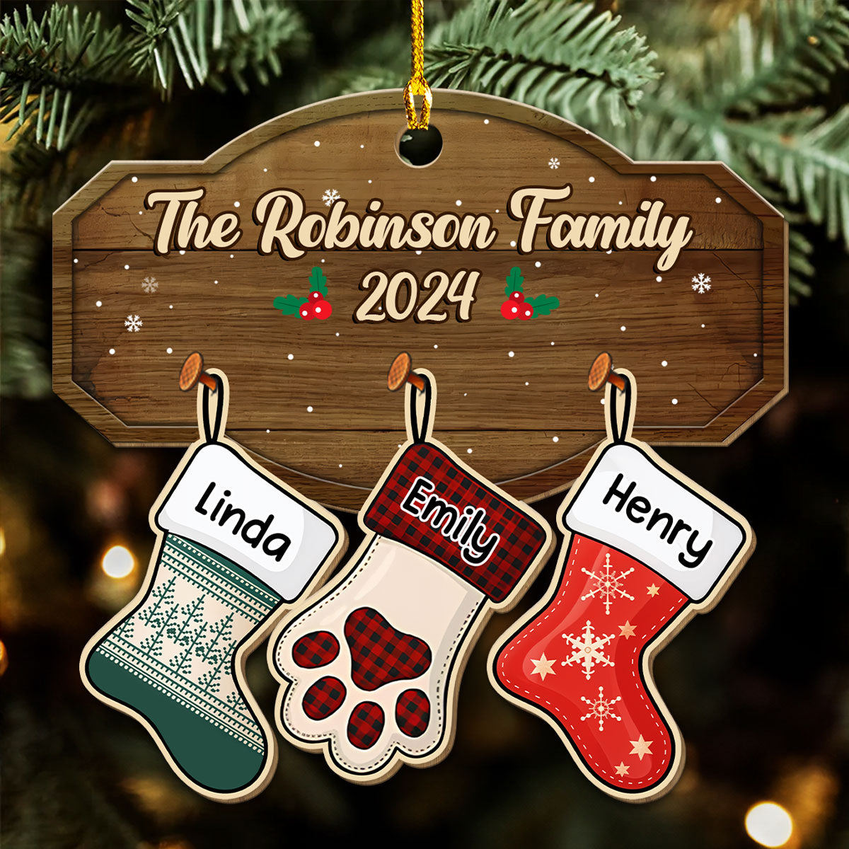 Family With Pet - Personalized Wood Ornament